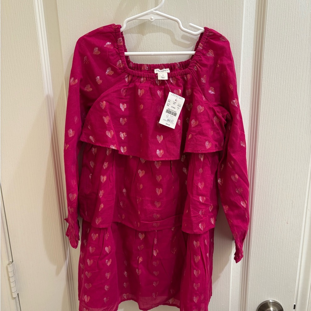 NWT Crewcuts Pink Heart Pattern Tiered Dress